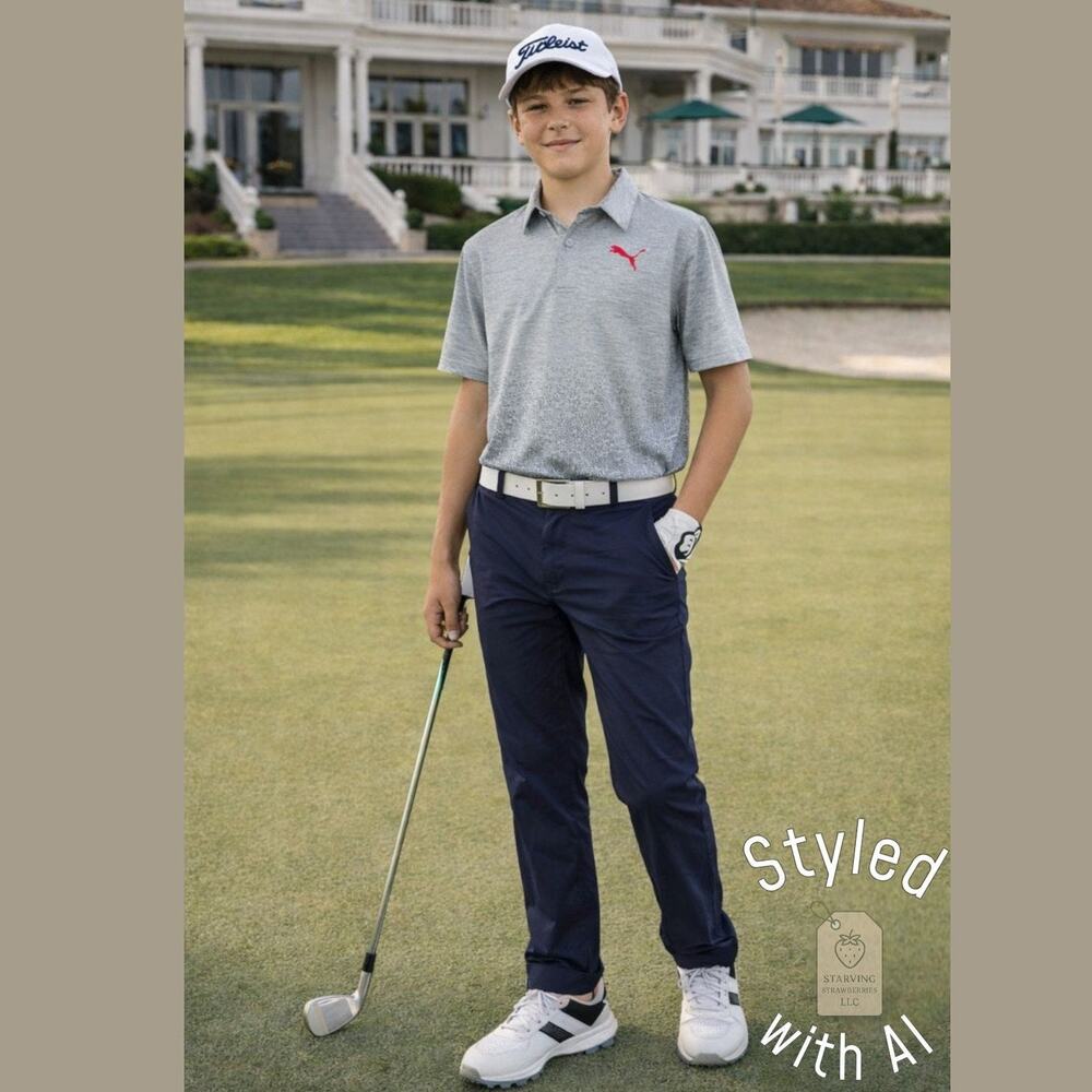 PUMA Golf Boys' Gray Stretch Polo XL 18–20 | Pixel Print - Picture 2 of 6